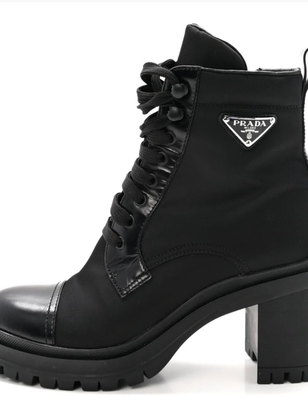 Prada Spazzolato Re-Nylon Metal Triangle Logo Ankle Boots